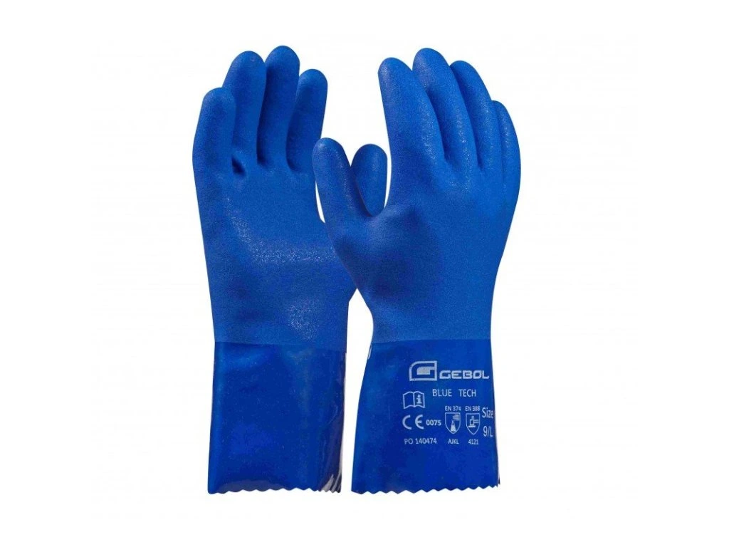 Gebol - Pracovné rukavice BLUE TECH č.10 na chemikálie, s PVC ochrannou vrstvou